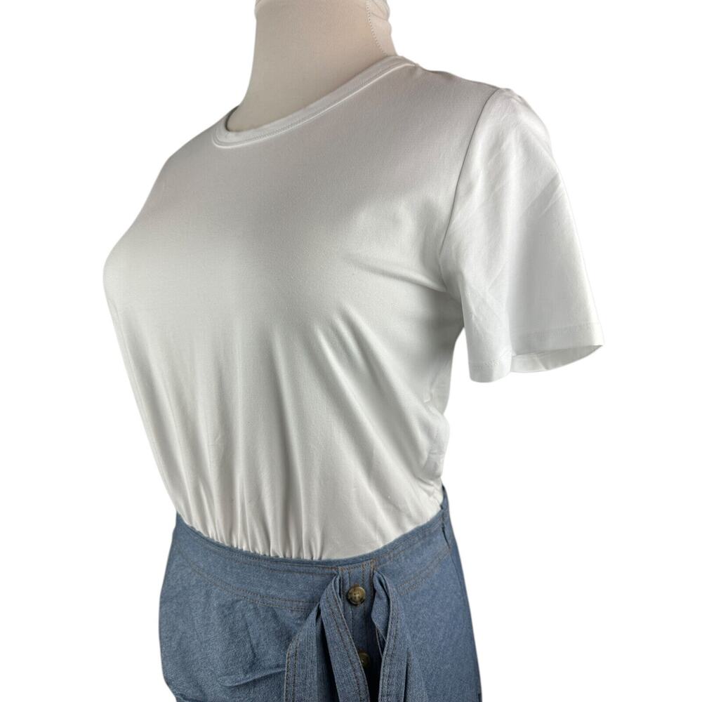 NWT Veronica Beard Chambray Bari T-Shirt Dress Tie Ruffle Large Preppy Coastal - Picture 5 of 15